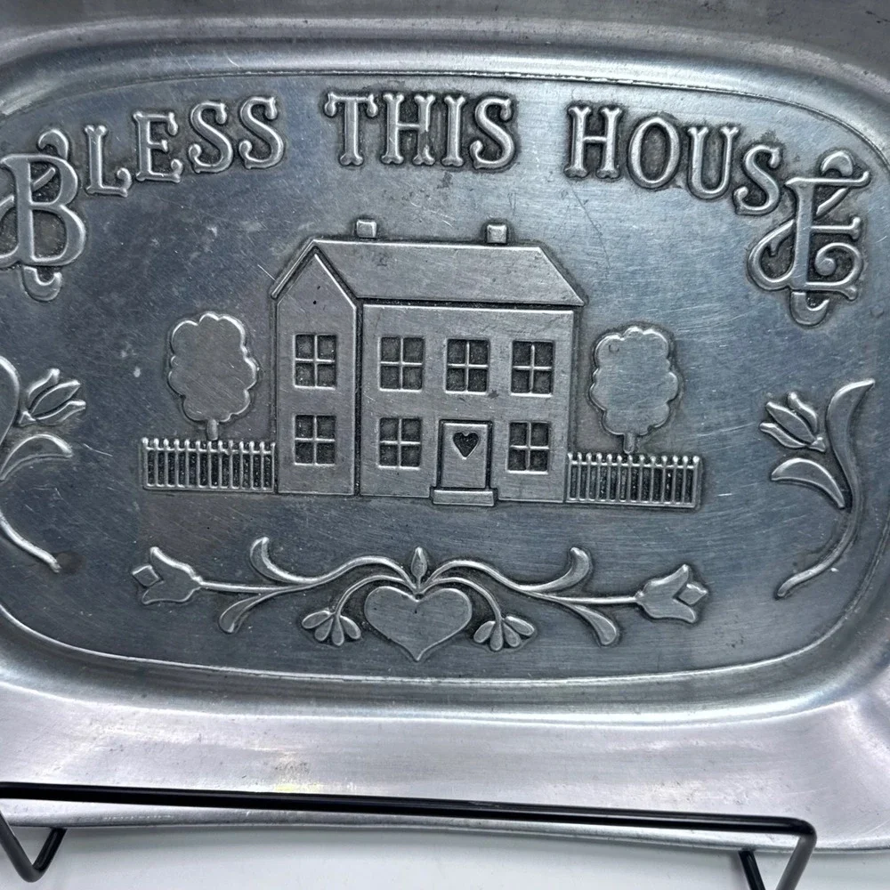 Wilton Armetale Bless This House Pewter Tray Mount Joy‎ PA Metalware 9.25x6.25